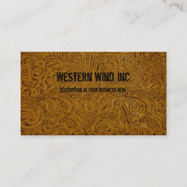 Brown Tooled Leather Business Card (Front)