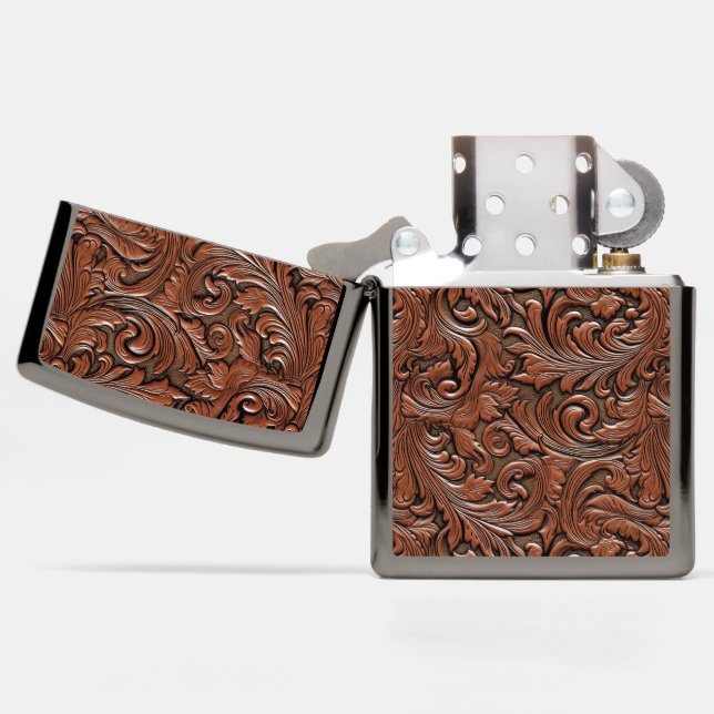 Brown tooled leather floral western country zippo lighter | Zazzle
