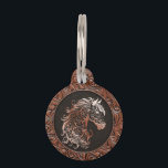 Brown tooled leather horse head horse barn pet ID tag<br><div class="desc">Brown floral tooled leather design with a floral horse head,  western style leather design.  For your horse barn,  stable,  ranch dog.</div>