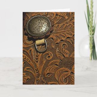 Brown Tooled Leather Horse Saddle Card