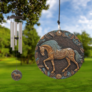 Brown Tooled Leather Horse Two Wind Chime