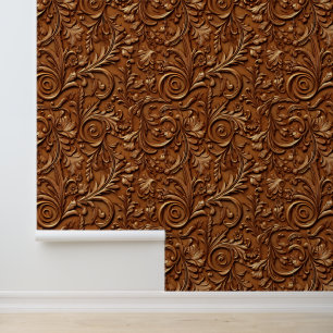 Brown tooled leather large wallpaper
