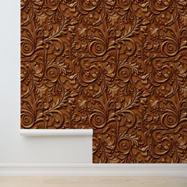 Brown tooled leather large wallpaper  (Application)