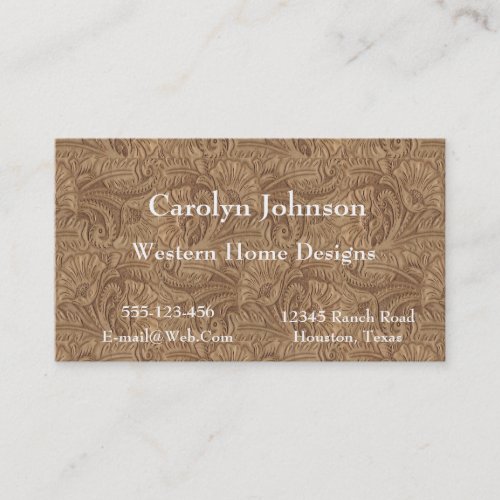 Brown Tooled Leather Print Western Business Card