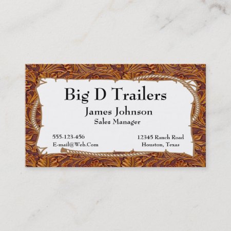 Brown Tooled Leather Print With Rope Sign Business Card