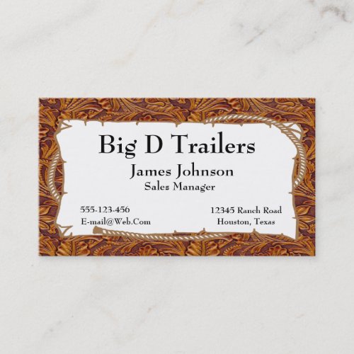 Brown Tooled Leather Print With Rope Sign Business Card