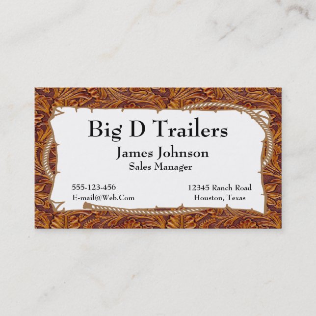 Brown Tooled Leather Print With Rope Sign Business Card (Front)
