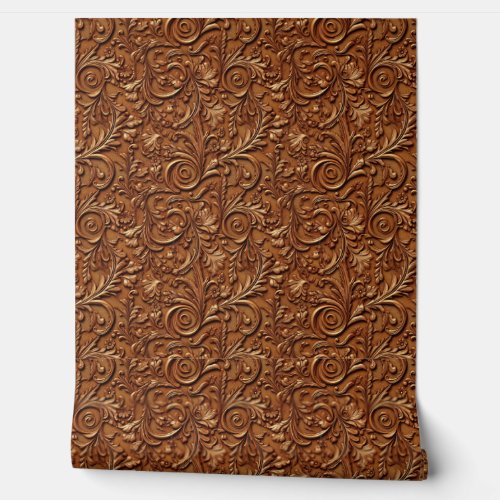 Brown tooled leather  wallpaper 