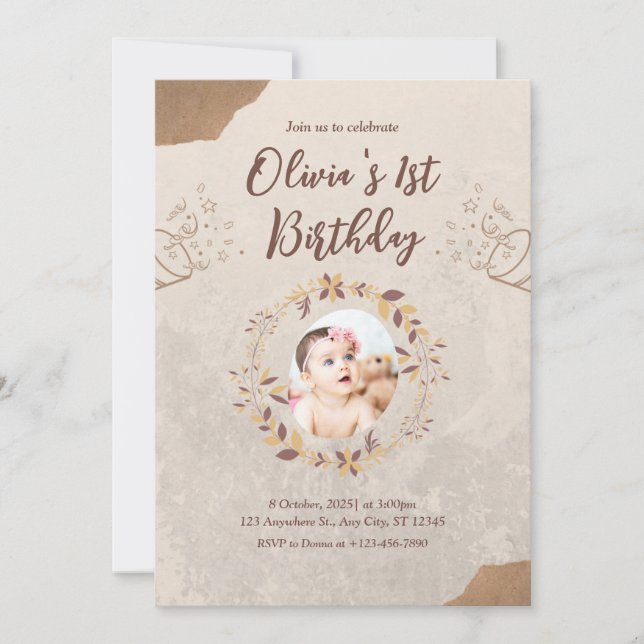 Brown Torn Paper 1st Birthday Invitation (Front)