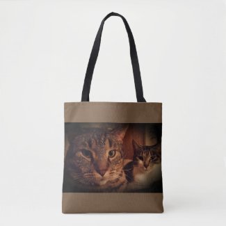 Brown Tote Bag with tabby cats