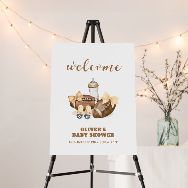 Brown Touchdown Football Baby Shower Welcome Sign (In Situ (Stand))