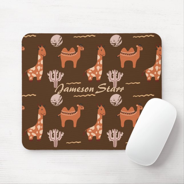 Brown Toy Cactus Camel Llama Animal Wildlife Name Mouse Pad (With Mouse)