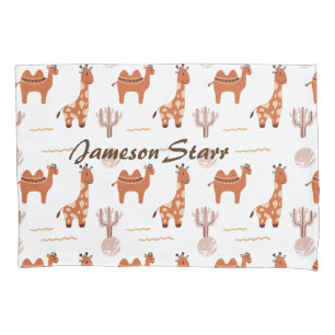 Brown Toy Cactus Camel Llama Animal Wildlife Name Pillow Case