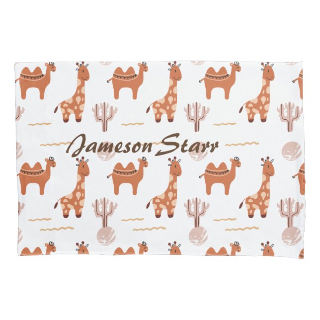 Brown Toy Cactus Camel Llama Animal Wildlife Name Pillow Case (Front)