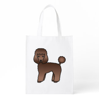 Brown Toy Poodle Cute Cartoon Dog Grocery Bag