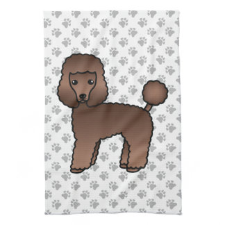 Brown Toy Poodle Cute Cartoon Dog Kitchen Towel
