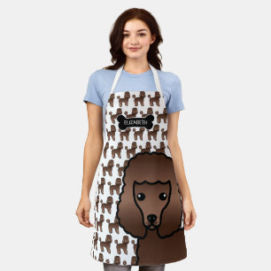 Brown Toy Poodle Cute Cartoon Dog & Name Apron