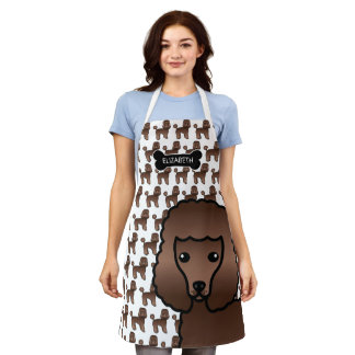 Brown Toy Poodle Cute Cartoon Dog &amp; Name Apron