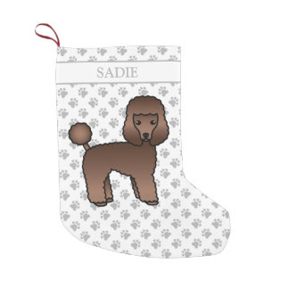 Brown Toy Poodle Cute Cartoon Dog &amp; Name Small Christmas Stocking