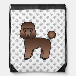 Brown Toy Poodle Cute Cartoon Dog & Paws Drawstring Bag