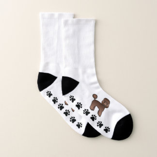 Brown Toy Poodle Cute Cartoon Dog &amp; Paws Socks
