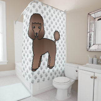 Brown Toy Poodle Cute Cartoon Dog Shower Curtain