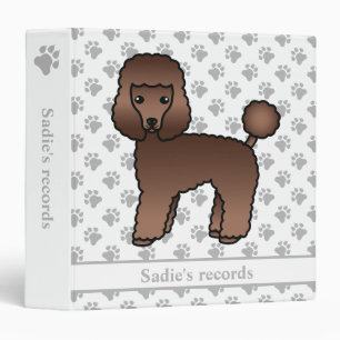 Brown Toy Poodle Cute Cartoon Dog & Text 3 Ring Binder