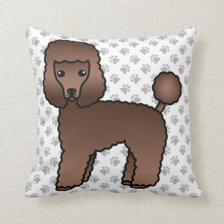 Brown Toy Poodle Cute Cartoon Dog Throw Pillow