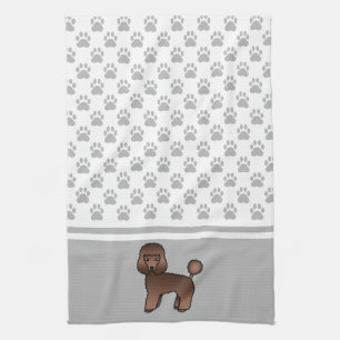 Brown Toy Poodle Dog With Dog Paws Pattern Kitchen Towel