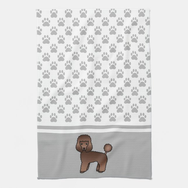Brown Toy Poodle Dog With Dog Paws Pattern Kitchen Towel (Vertical)