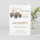 Brown Tractor Birthday Invitations (Standing Front)