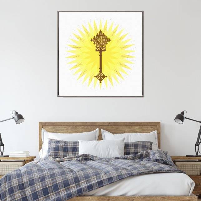 Brown Traditional Ethiopian Cross Design Canvas Print (Insitu(Bedroom))