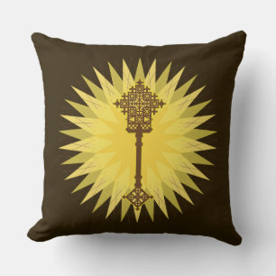 Brown Traditional Ethiopian Cross Design Throw Pillow