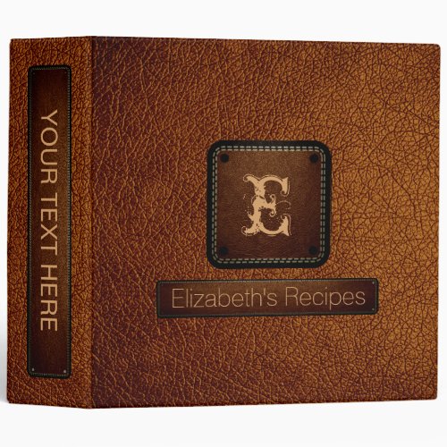 Brown traditional Leather Elegant Monogram 3 Ring Binder