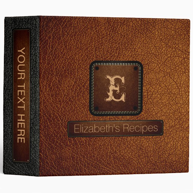 Brown (traditional) Leather Elegant Monogram Binder (Front/Spine)