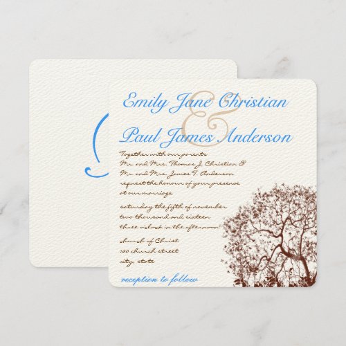 Brown Tree Aqua Blue Font Wedding Invitation