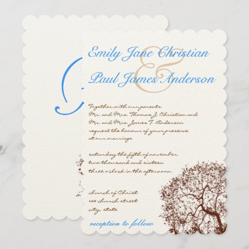 Brown Tree Aqua Blue Font Wedding Invitation