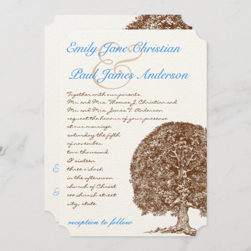 Brown Tree Aqua Blue Font Wedding Invitation