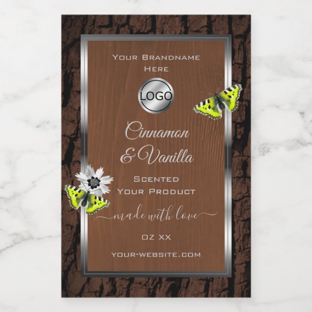 Brown Tree Bark Silver Frame Product Labels Logo (Single Label)