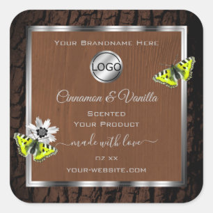 Brown Tree Bark Silver Frame Product Labels Logo