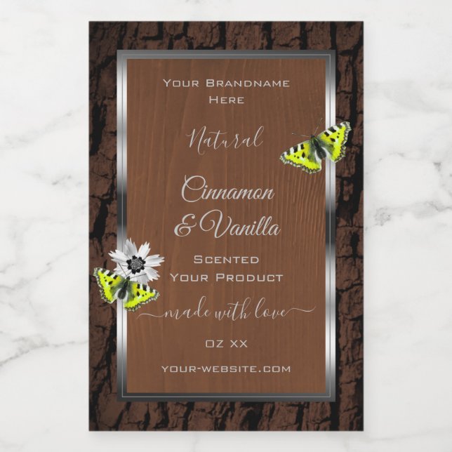 Brown Tree Bark with Silver Frame Product Labels (Single Label)