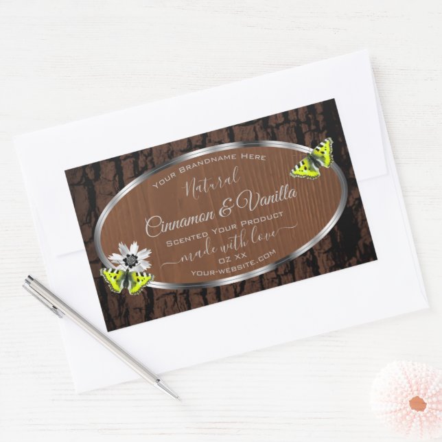 Brown Tree Bark with Silver Frame Product Labels (Envelope)
