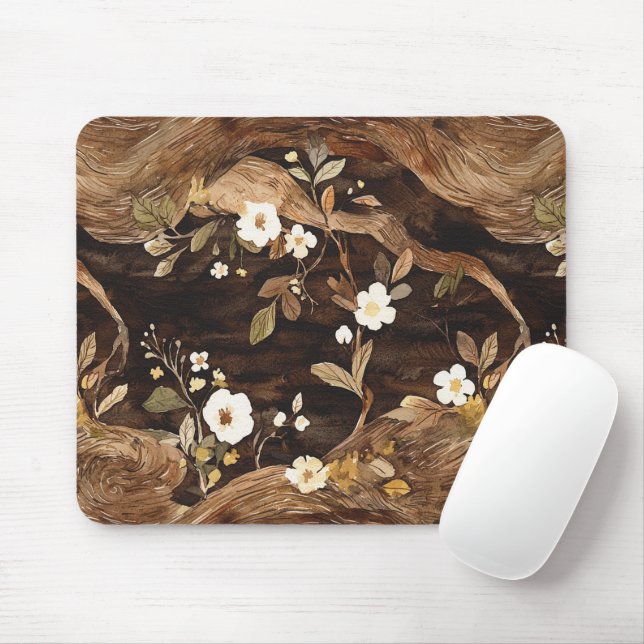 Brown Tree Floral Mouse Pad (With Mouse)
