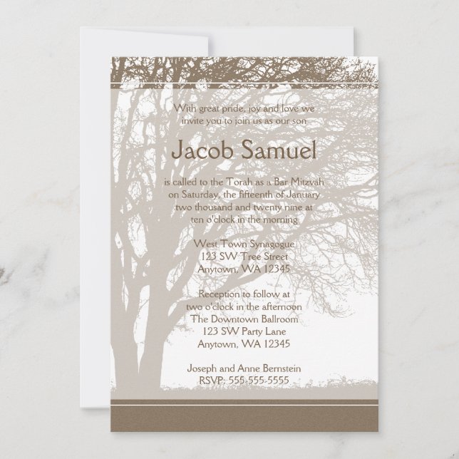 Brown Tree of Life Bar Mitzvah Invitations (Front)
