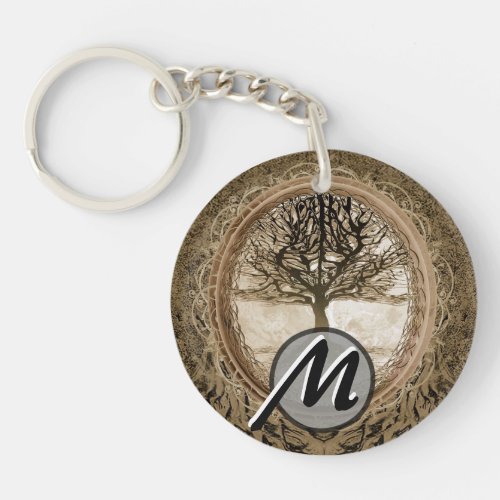 Brown Tree of Life Pattern Keychain