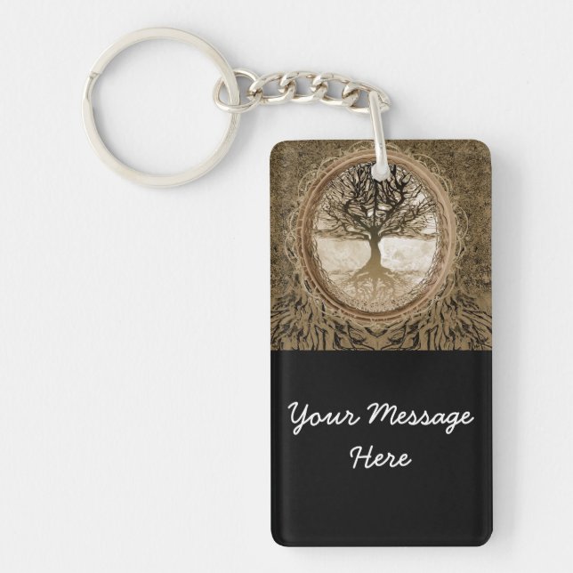 Brown Tree of Life Pattern Keychain (Front)