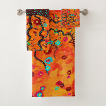 Brown Tree Of Life W/ Flowers & Orange Color Boho