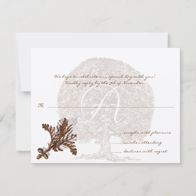 Brown Tree Wedding Monogram Response Card (Front)