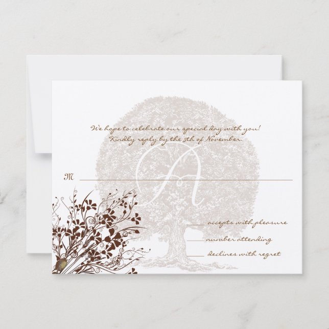 Brown Tree Wedding Monogram Response Card (Front)