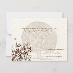 Brown Tree Wedding Monogram Response Card
